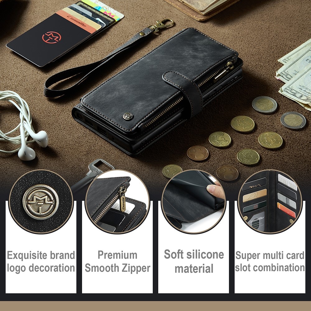 Étui portefeuille à glissière Samsung Galaxy A34, noir