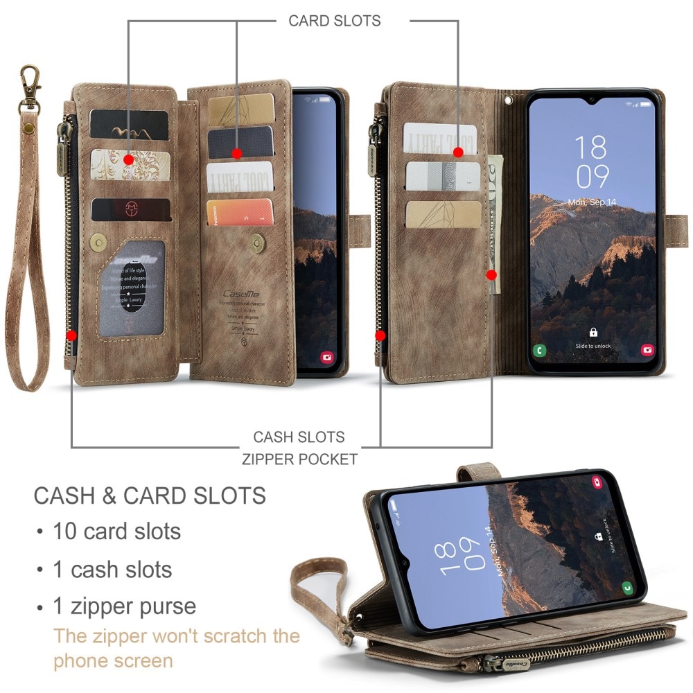 Étui portefeuille à glissière Samsung Galaxy A34, Marron