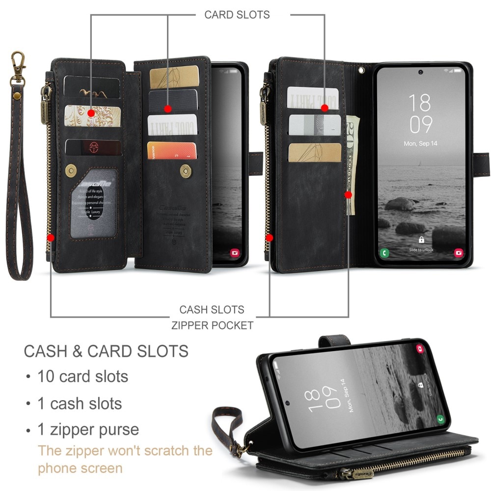 Étui portefeuille à glissière Samsung Galaxy A54, noir