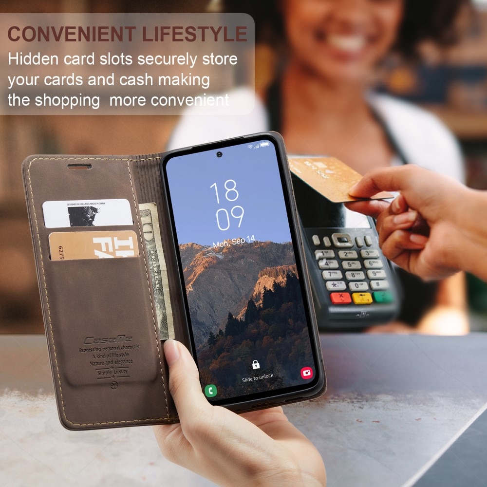 Étui portefeuille mince Samsung Galaxy A54, Marron