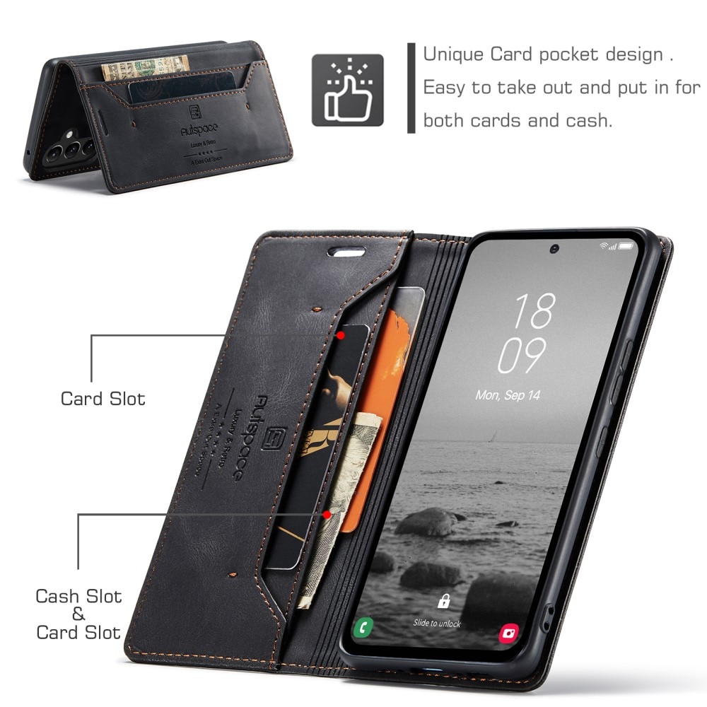 Étui-portefeuille anti-RFID pour Samsung Galaxy A54, noir