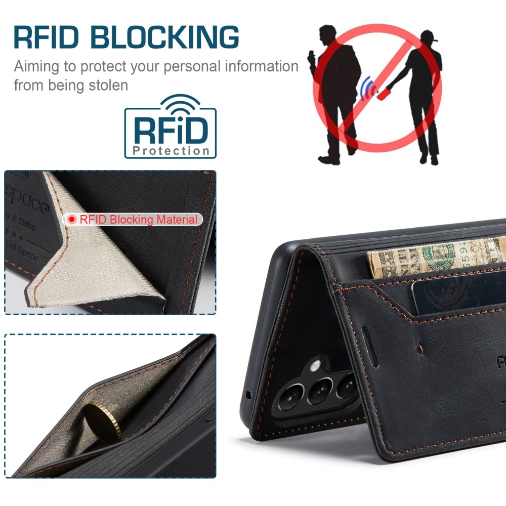 Étui-portefeuille anti-RFID pour Samsung Galaxy A54, noir