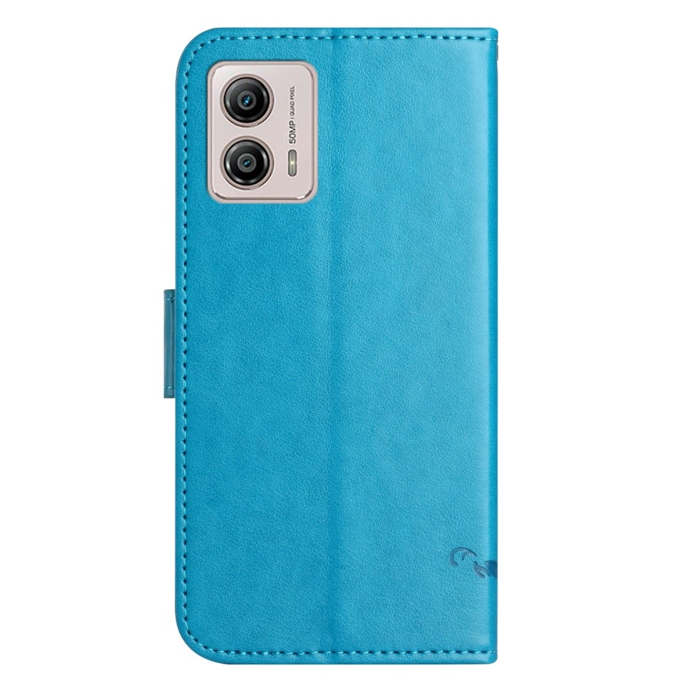 Étui en cuir à papillons pour Motorola Moto G53, Bleu