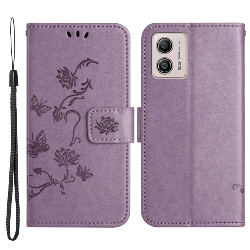 Étui en cuir à papillons pour Motorola Moto G53, Violet