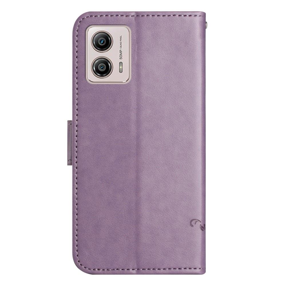 Étui en cuir à papillons pour Motorola Moto G53, violet