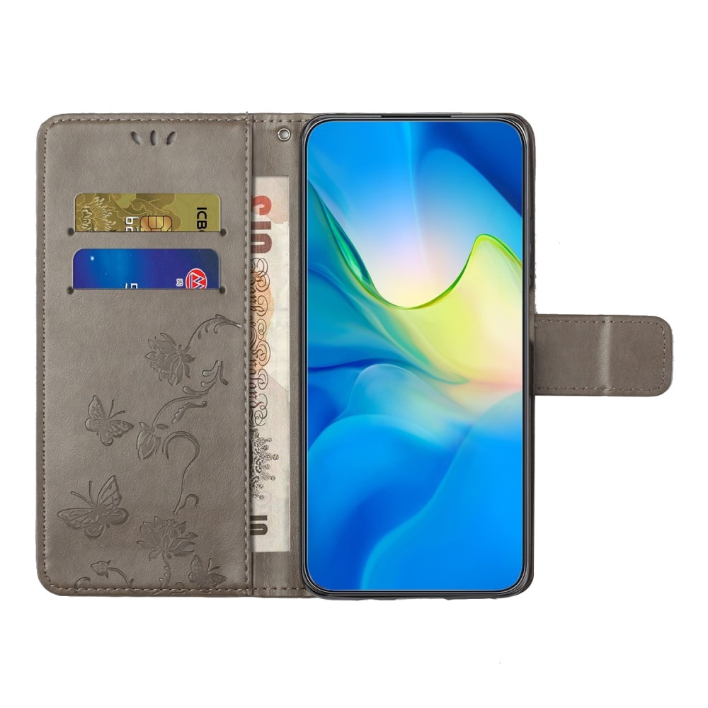 Étui en cuir à papillons pour Motorola Moto G53, Gris