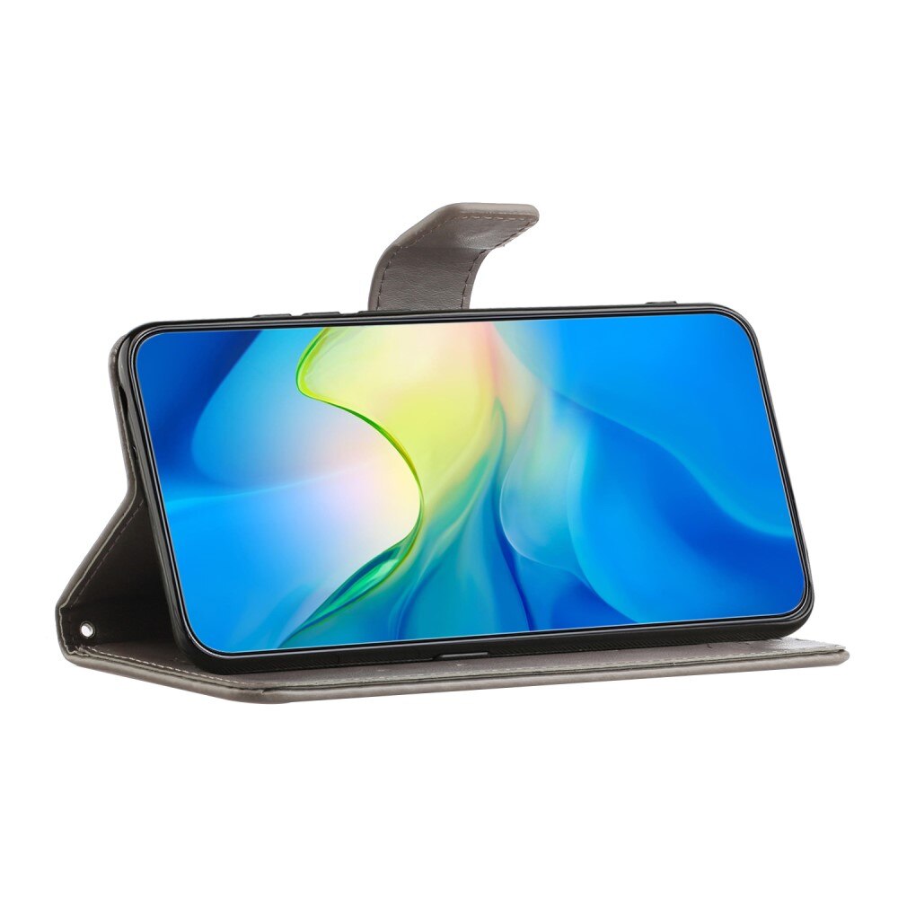 Étui en cuir à papillons pour Motorola Moto G53, Gris