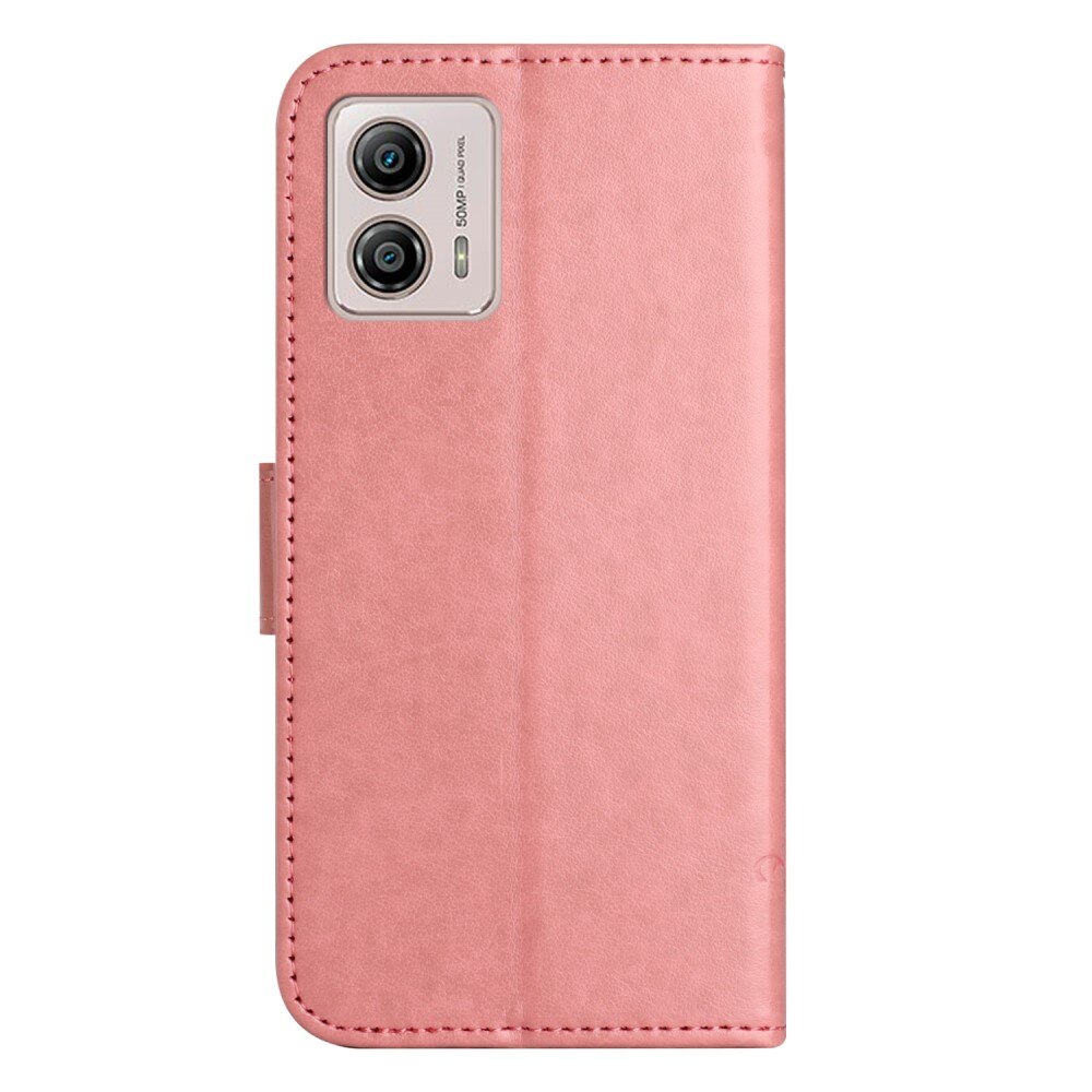 Étui en cuir à papillons pour Motorola Moto G53, Rose