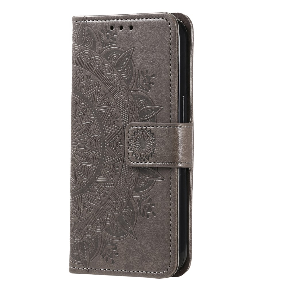 Étui en cuir Mandala Xiaomi Redmi 12C, gris