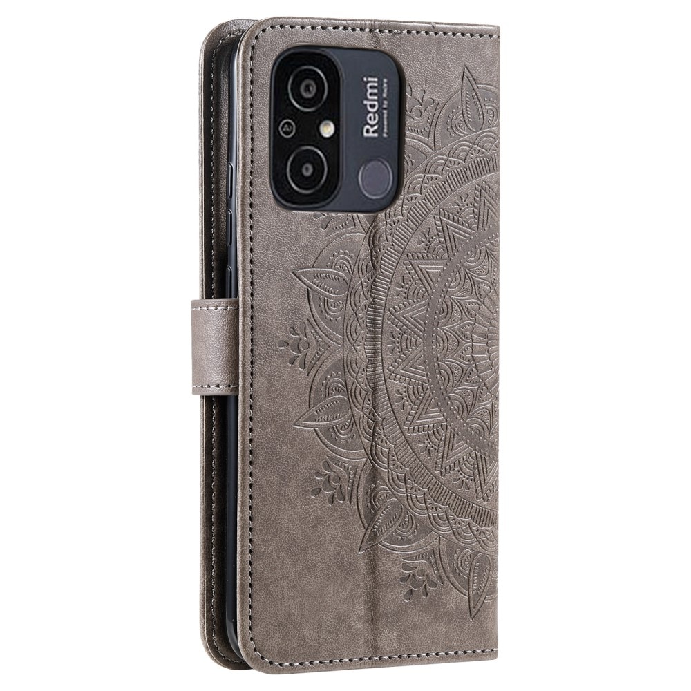 Étui en cuir Mandala Xiaomi Redmi 12C, gris