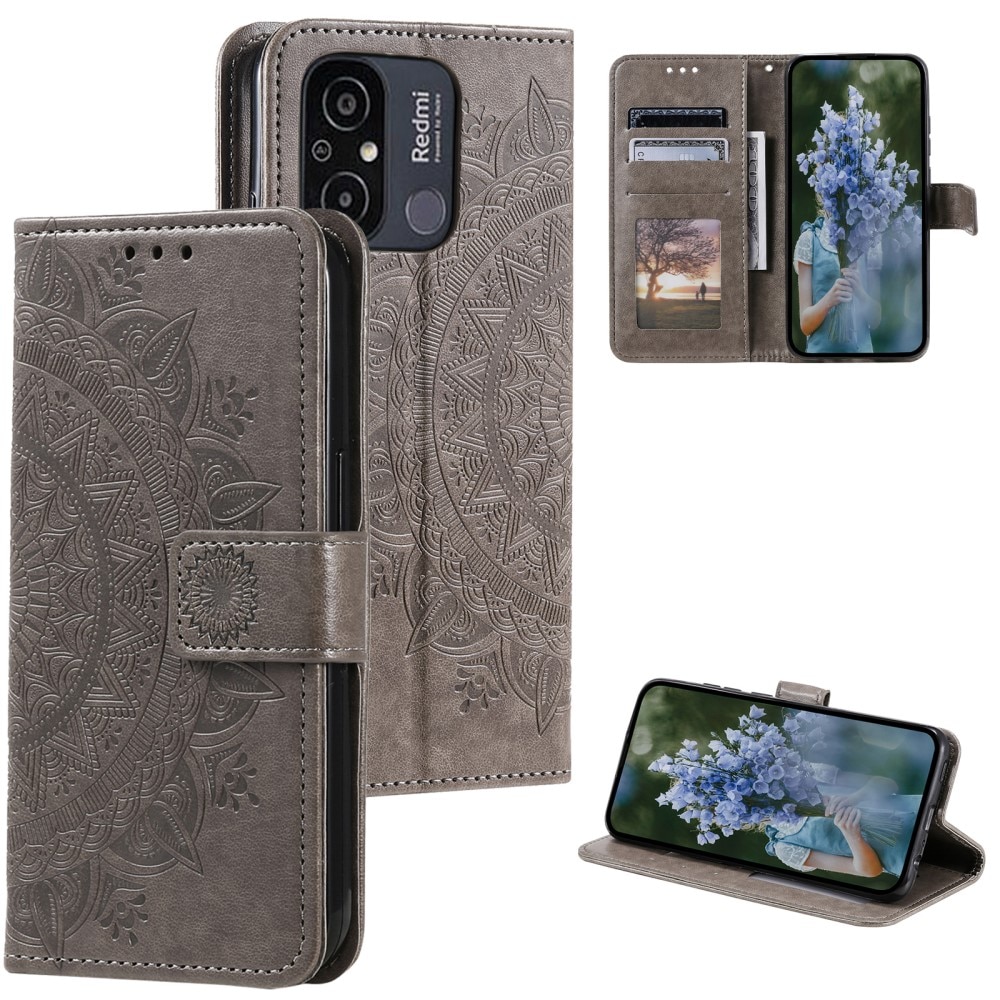 Étui en cuir Mandala Xiaomi Redmi 12C, gris