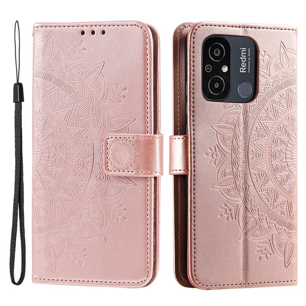 Étui en cuir Mandala Xiaomi Redmi 12C, or rose