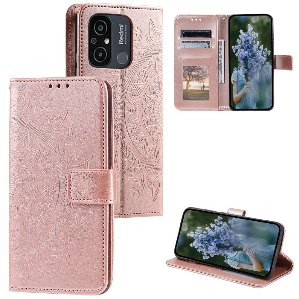 Étui en cuir Mandala Xiaomi Redmi 12C, or rose