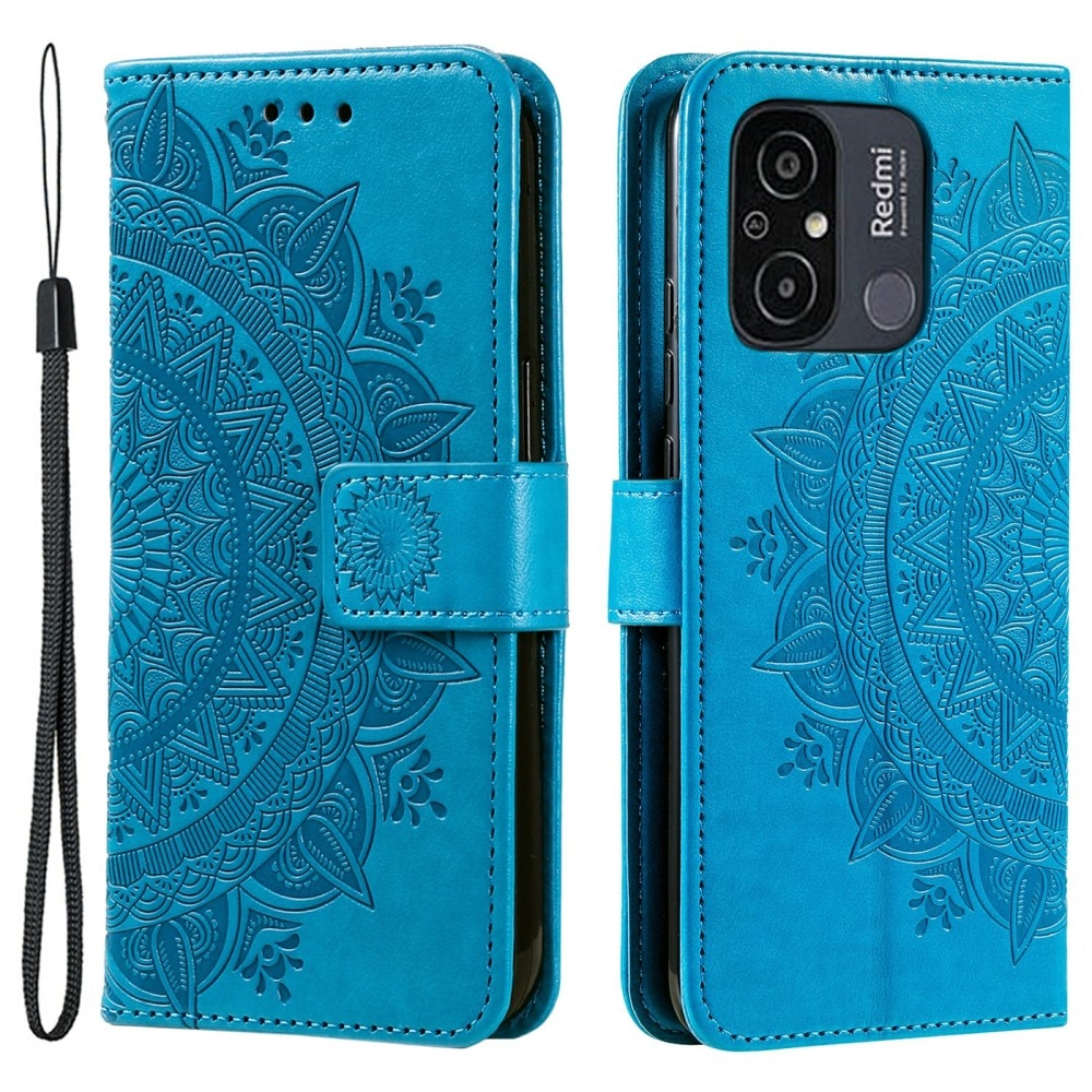 Étui en cuir Mandala Xiaomi Redmi 12C, bleu