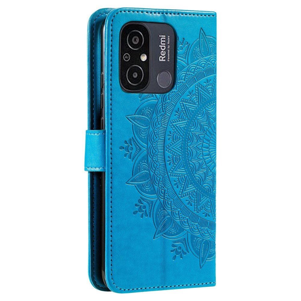 Étui en cuir Mandala Xiaomi Redmi 12C, bleu