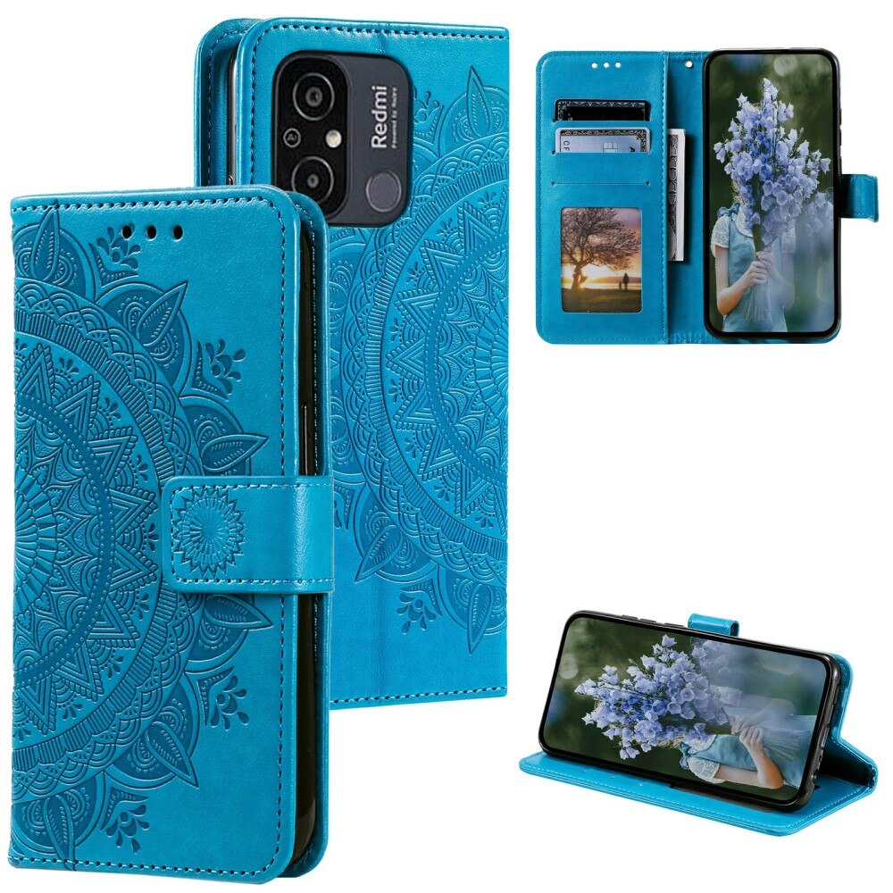 Étui en cuir Mandala Xiaomi Redmi 12C, bleu