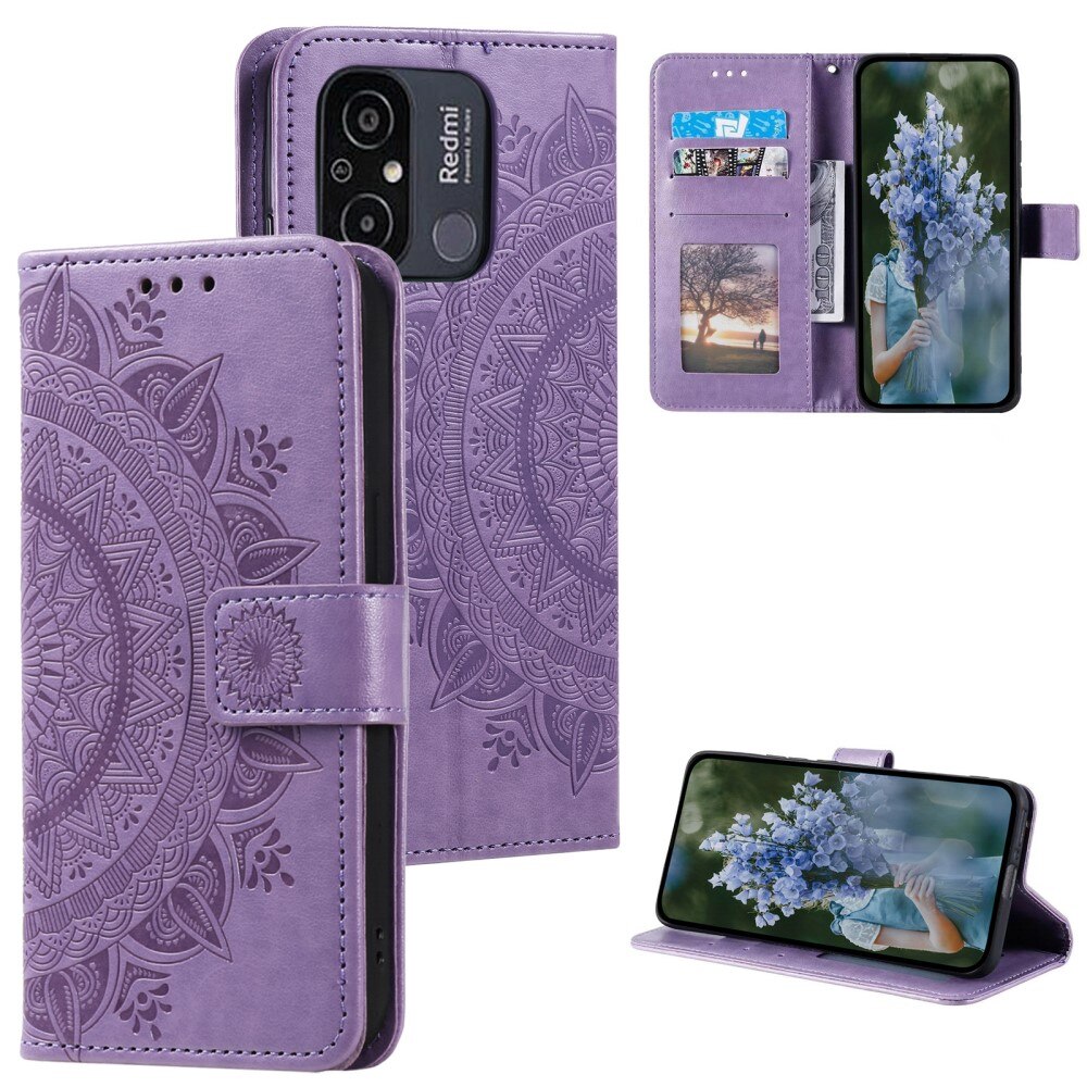 Étui en cuir Mandala Xiaomi Redmi 12C, violet