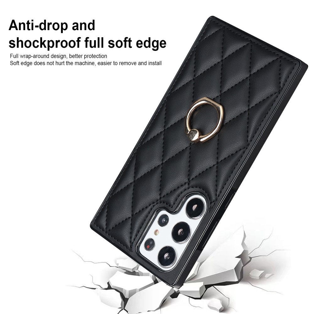 Coque Finger Ring Samsung Galaxy S23 Ultra, Quilted noir