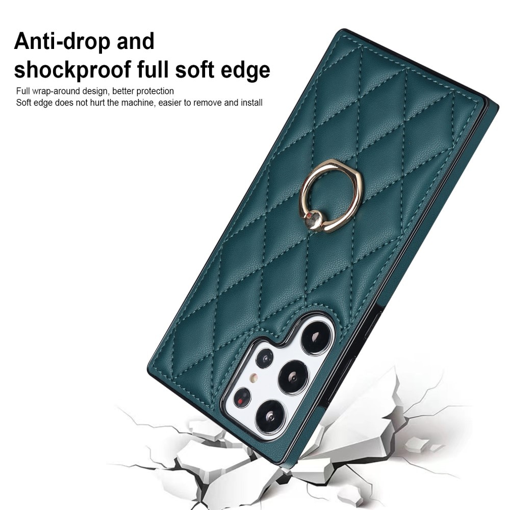 Coque Finger Ring Samsung Galaxy S23 Ultra, Quilted vert