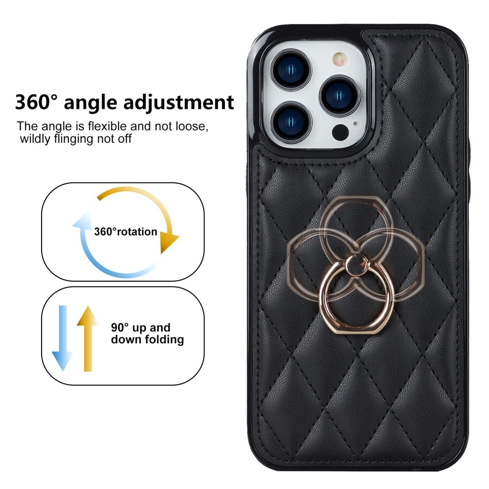 Coque Finger Ring iPhone 14 Pro, Quilted noir