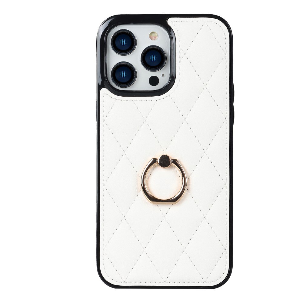 Coque Finger Ring iPhone 14 Pro, Quilted blanc