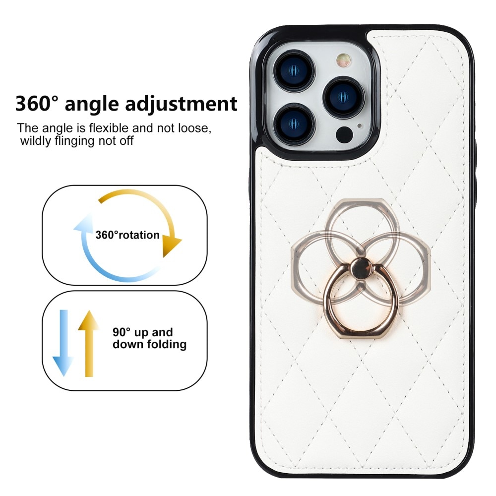 Coque Finger Ring iPhone 14 Pro, Quilted blanc