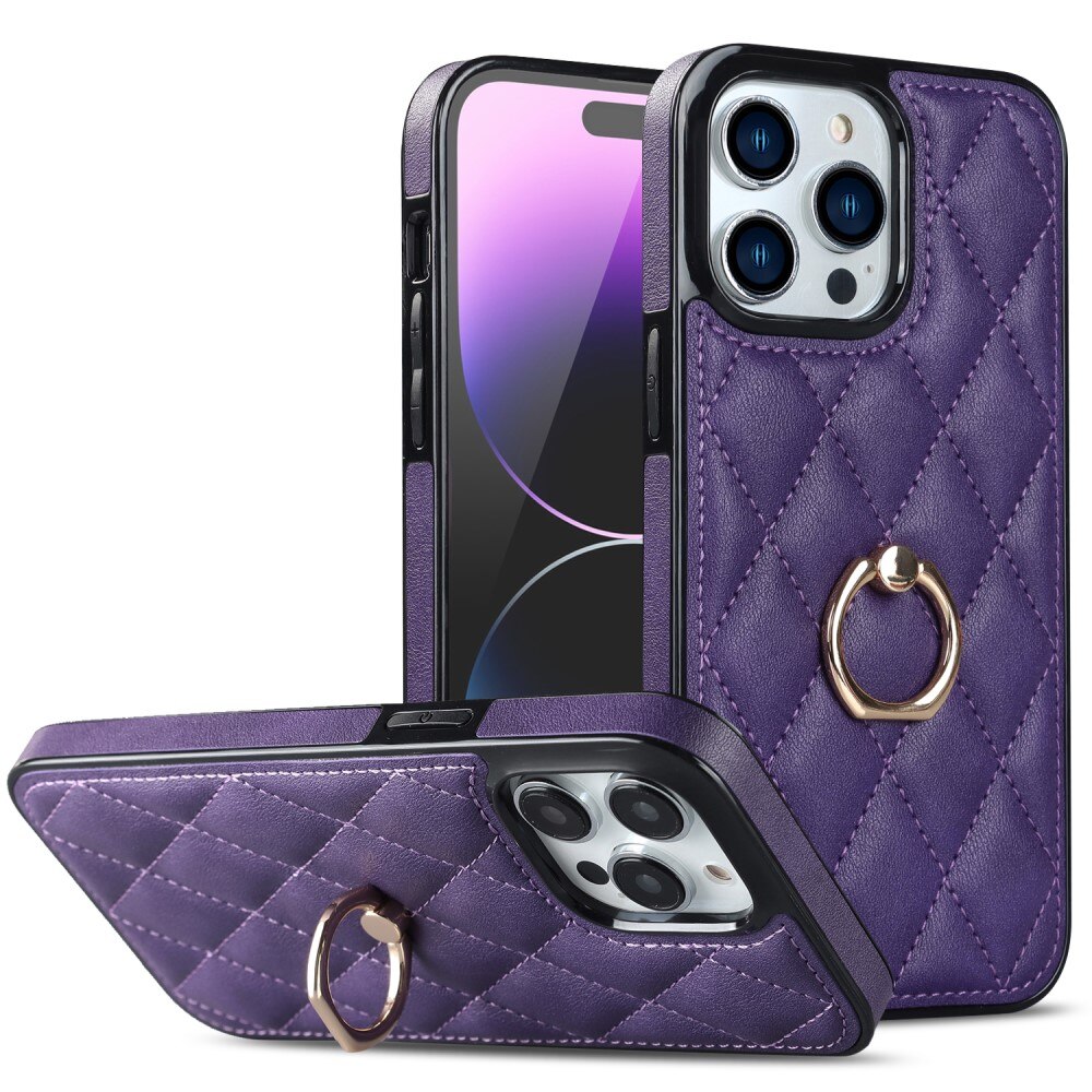 Coque Finger Ring iPhone 14 Pro, Quilted violet