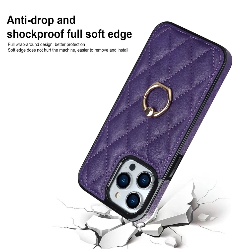 Coque Finger Ring iPhone 14 Pro, Quilted violet