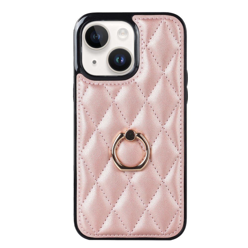 Coque Finger Ring iPhone 14, Quilted or rose