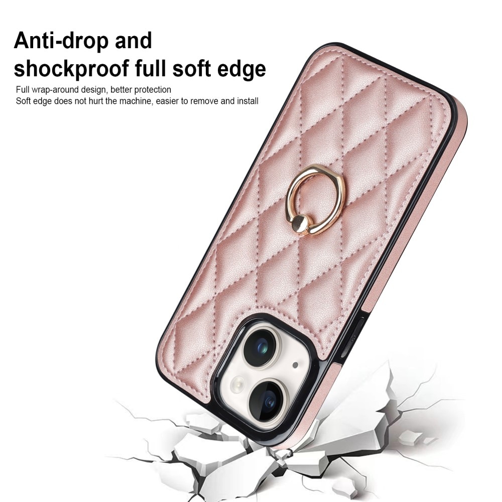 Coque Finger Ring iPhone 14, Quilted or rose