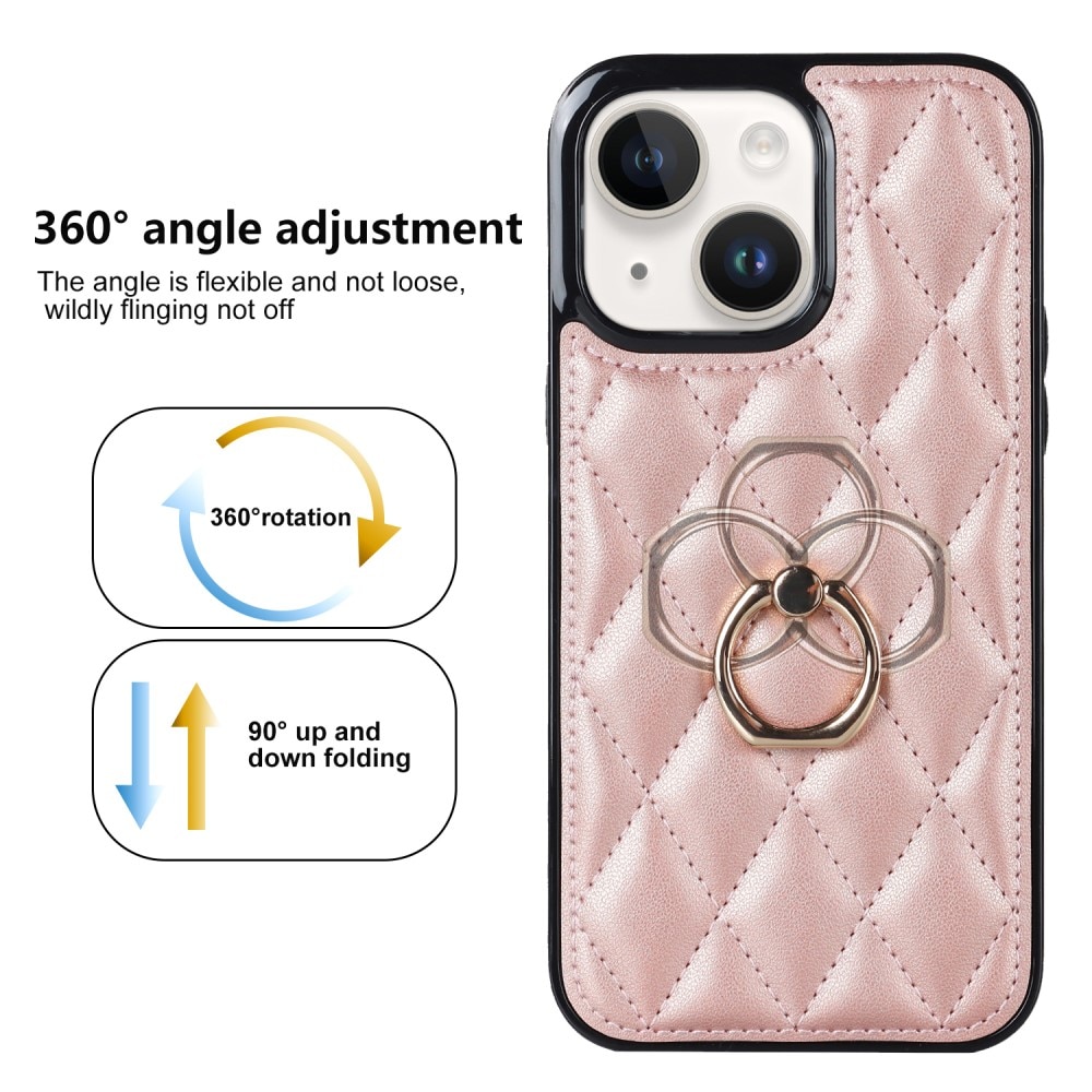 Coque Finger Ring iPhone 14, Quilted or rose