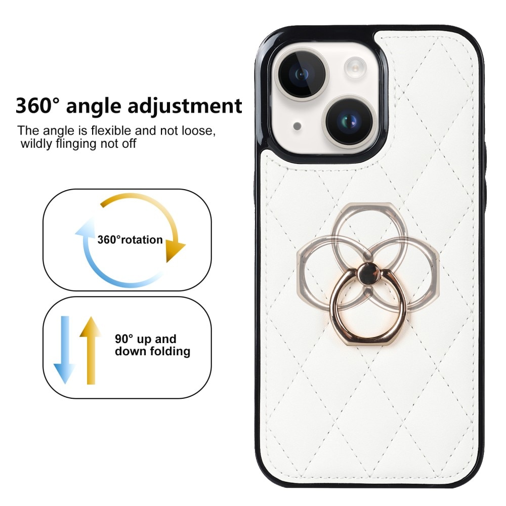 Coque Finger Ring iPhone 14, Quilted blanc