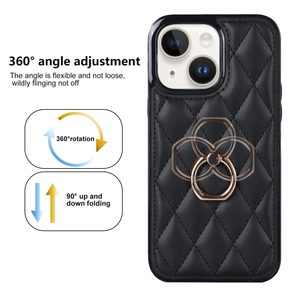 Coque Finger Ring iPhone 14, Quilted noir