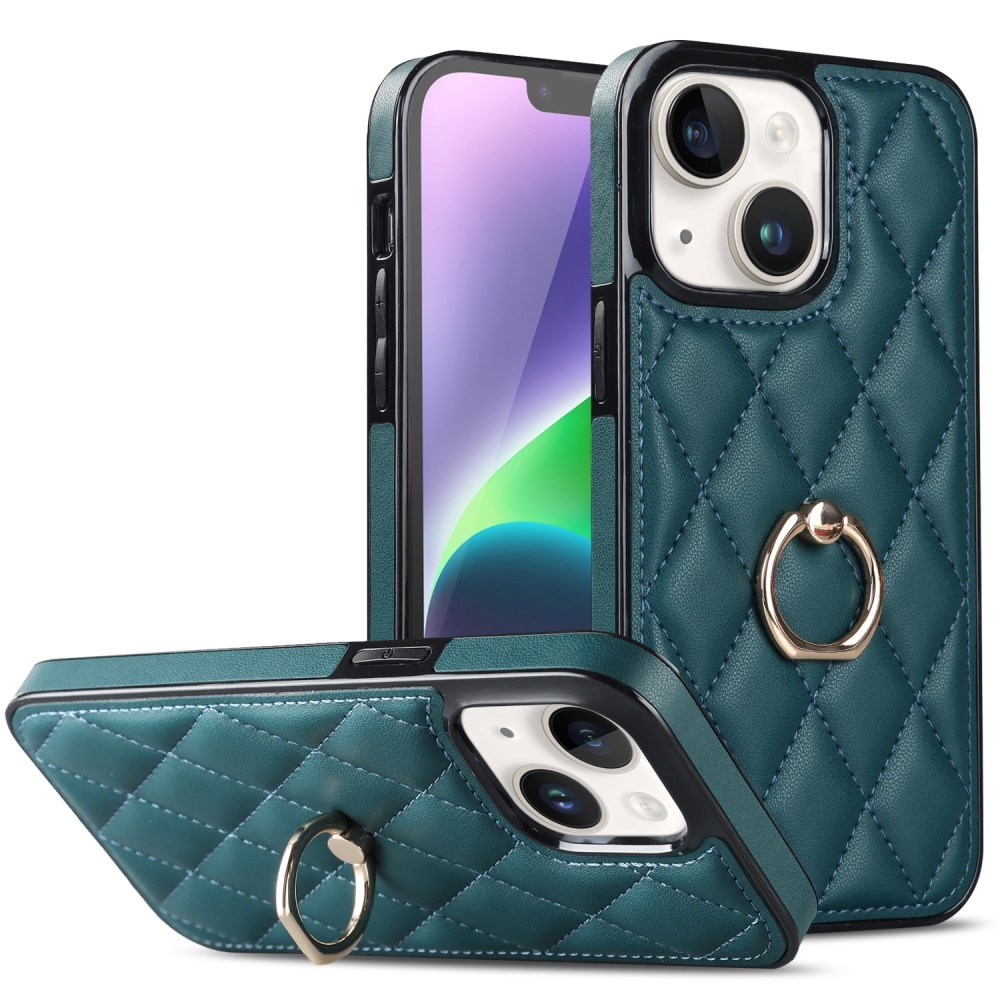 Coque Finger Ring iPhone 14, Quilted vert