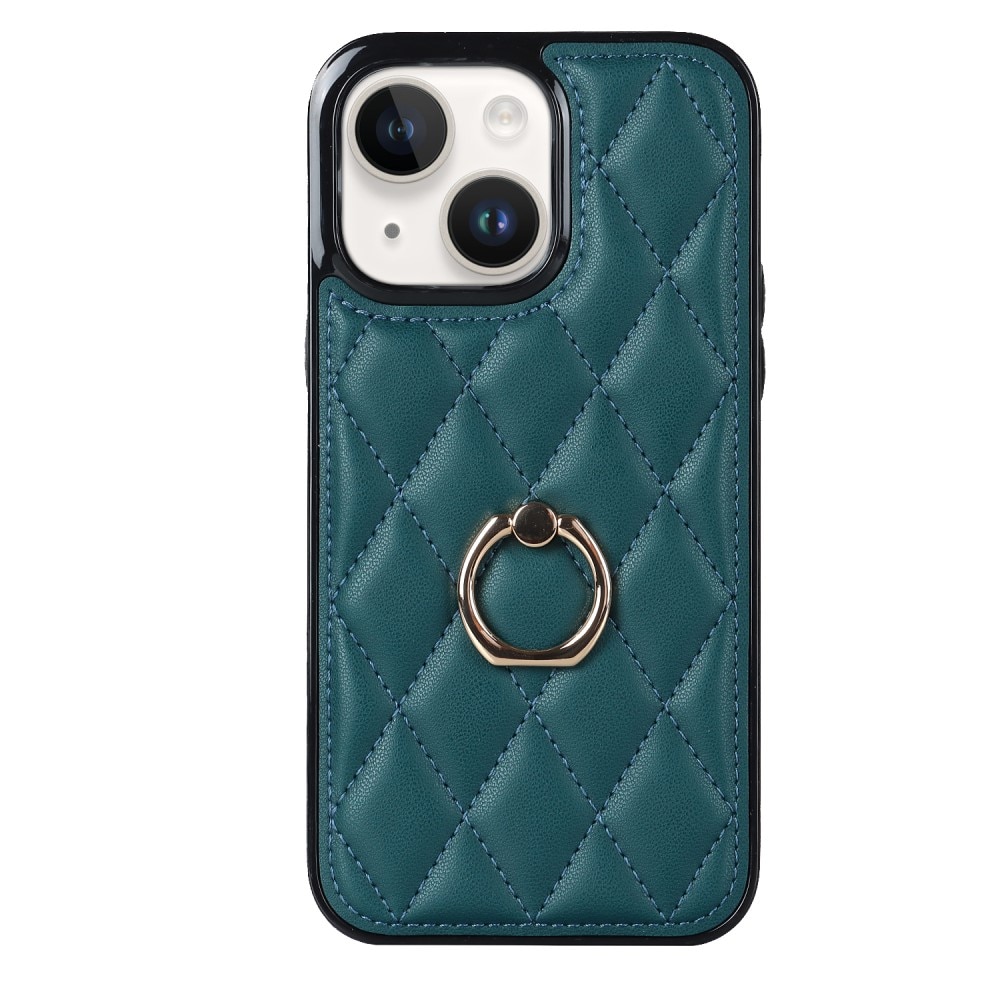 Coque Finger Ring iPhone 14, Quilted vert