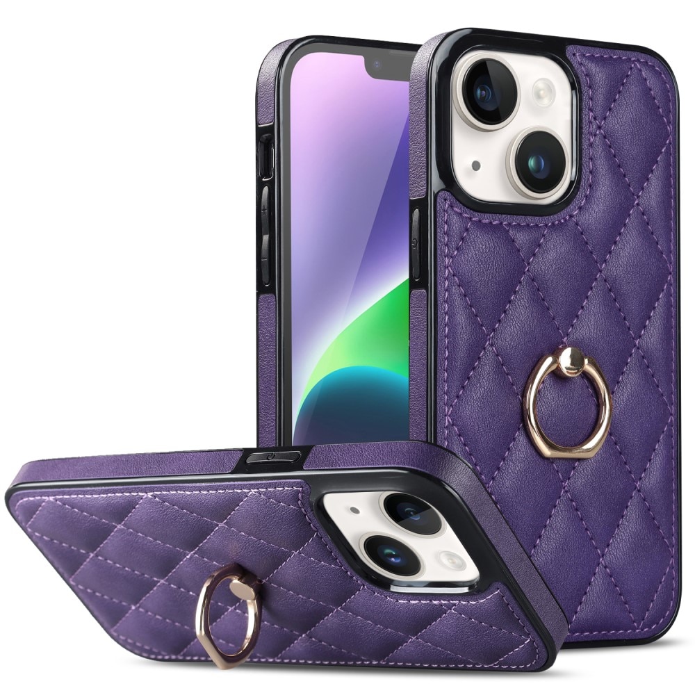 Coque Finger Ring iPhone 14, Quilted violet