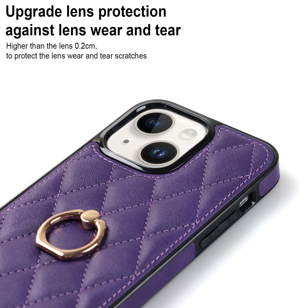 Coque Finger Ring iPhone 14, Quilted violet