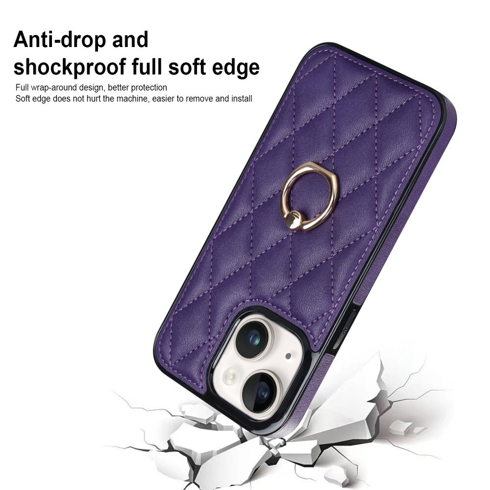 Coque Finger Ring iPhone 14, Quilted violet