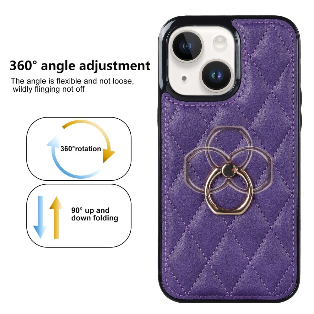 Coque Finger Ring iPhone 14, Quilted violet