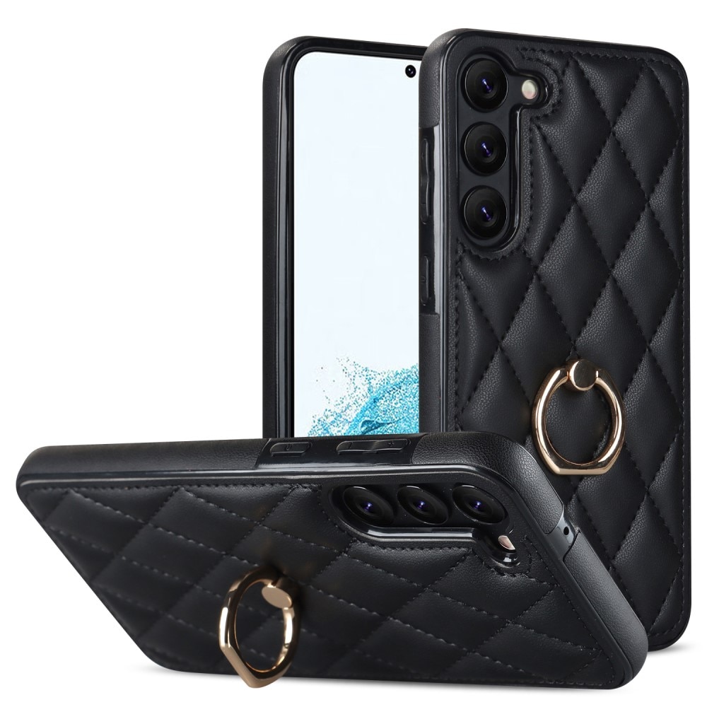 Coque Finger Ring Samsung Galaxy S23, Quilted noir