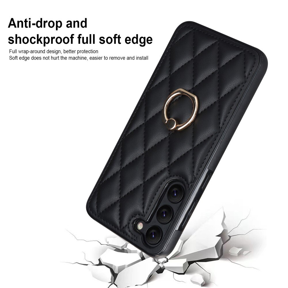 Coque Finger Ring Samsung Galaxy S23, Quilted noir