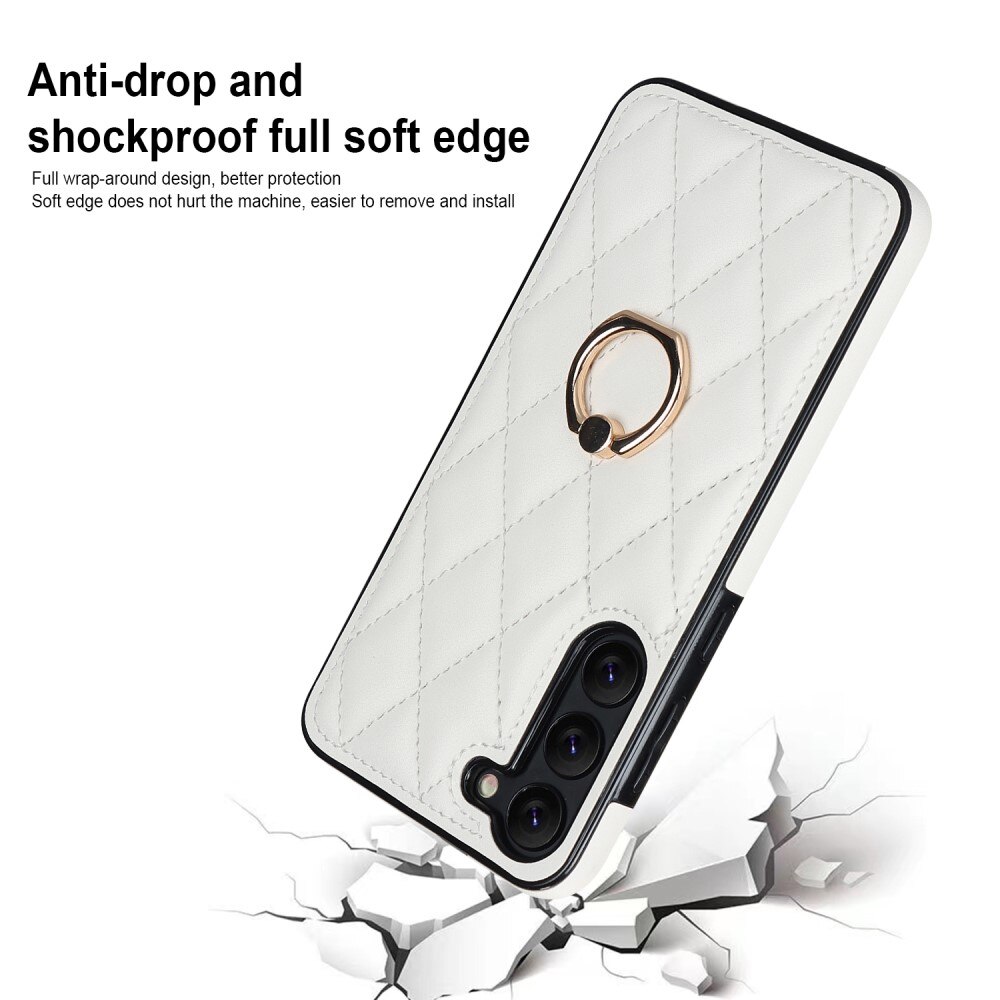 Coque Finger Ring Samsung Galaxy S23 Plus, Quilted blanc