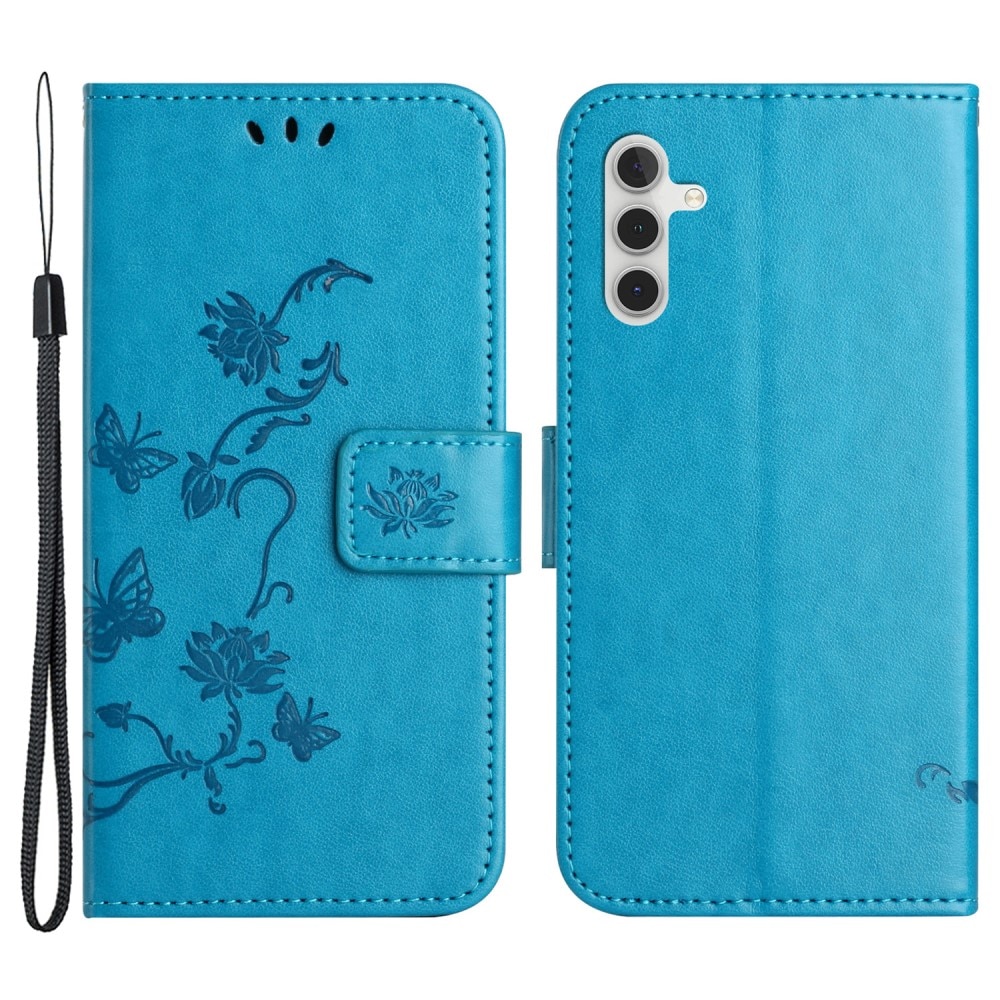 Étui en cuir à papillons pour Samsung Galaxy A24, Bleu