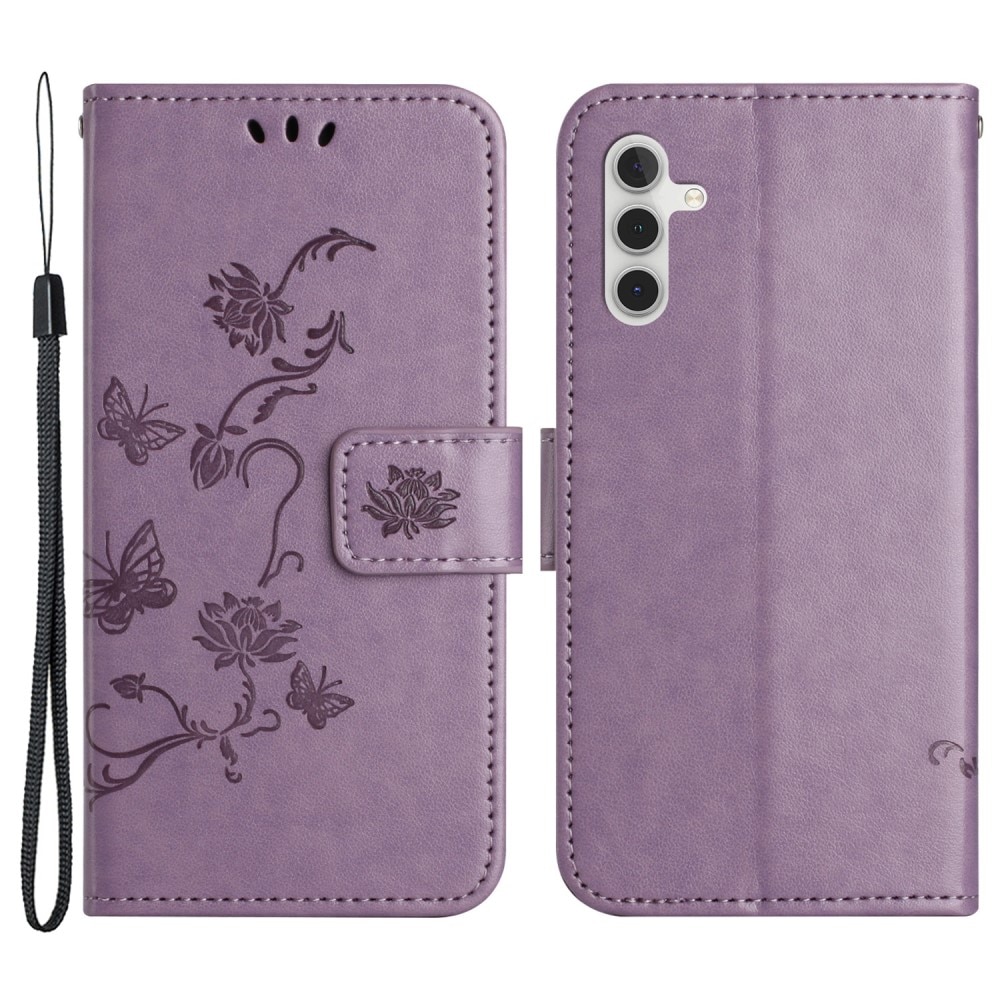 Étui en cuir à papillons pour Samsung Galaxy A24, violet