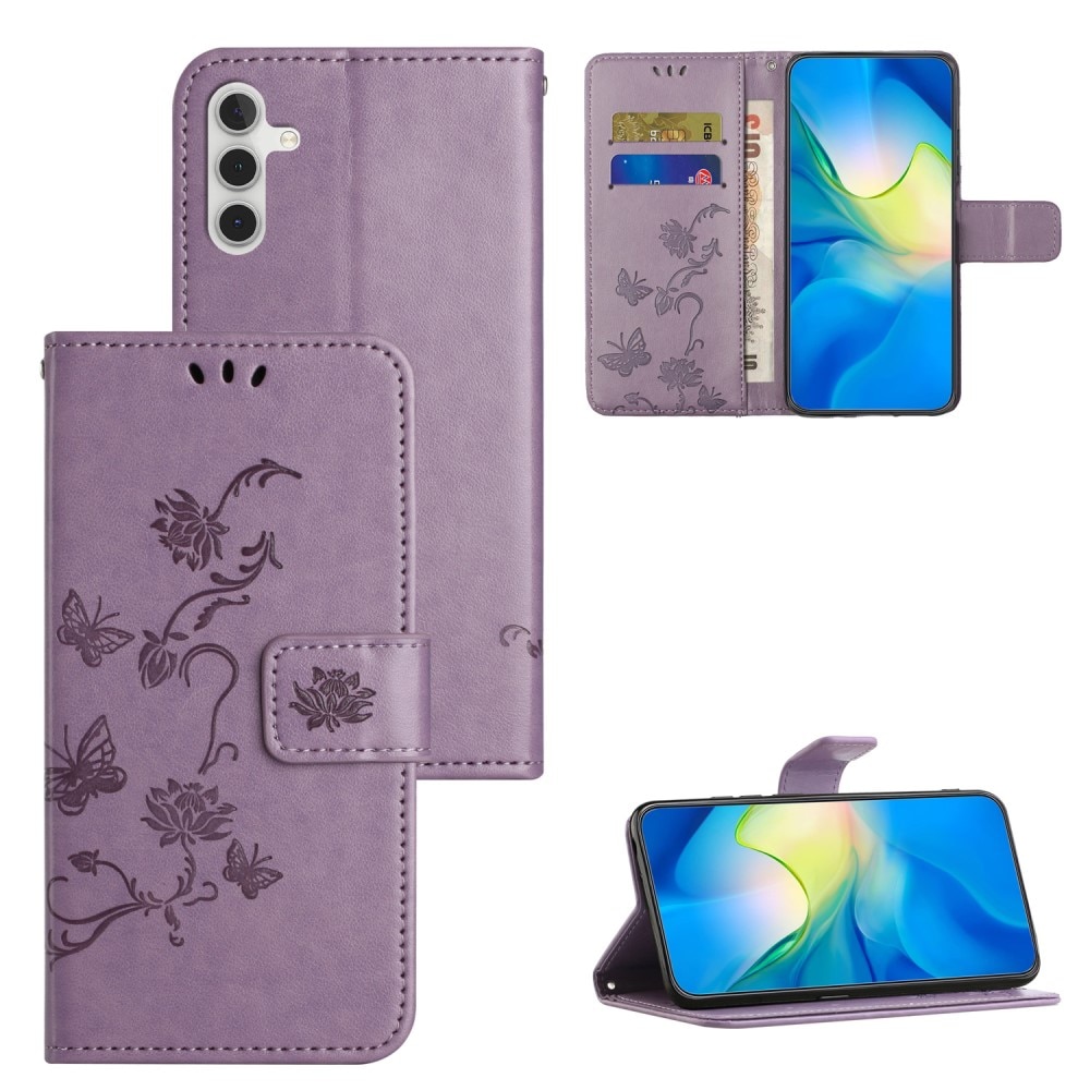 Étui en cuir à papillons pour Samsung Galaxy A24, violet