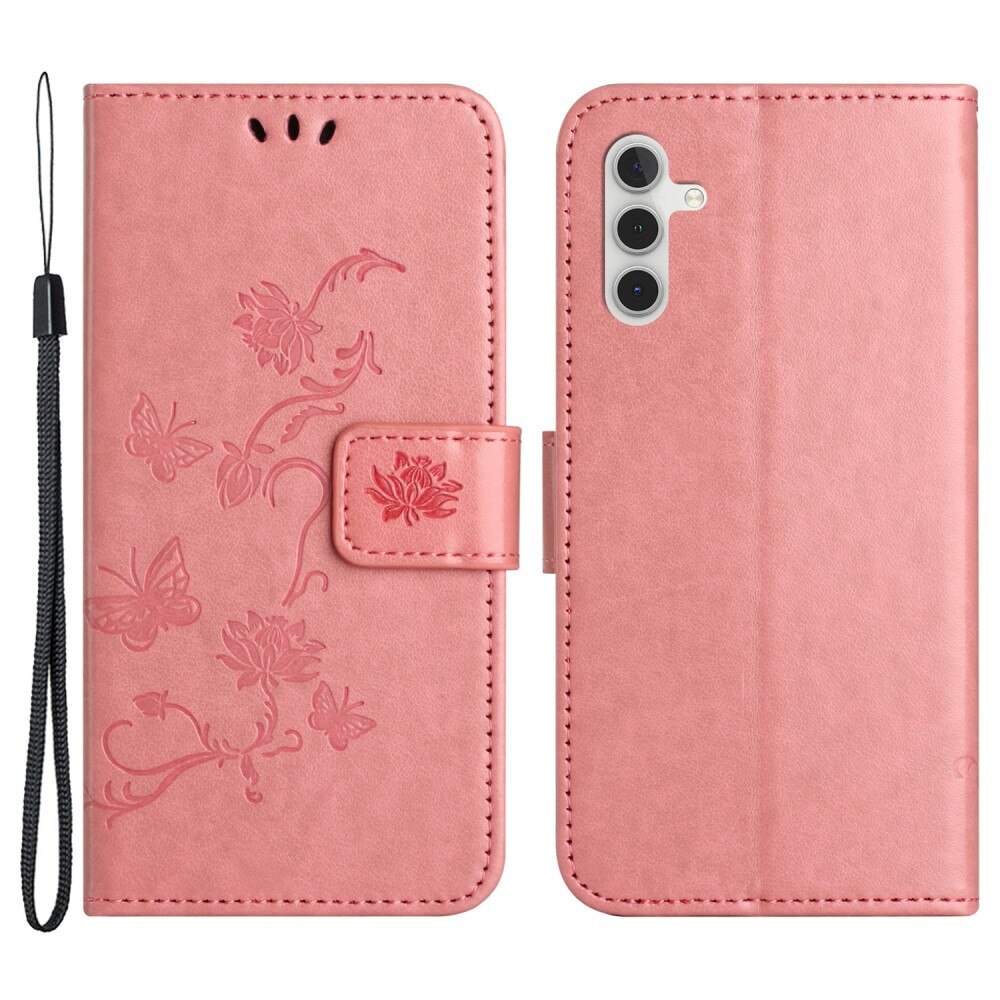 Étui en cuir à papillons pour Samsung Galaxy A24, Rose