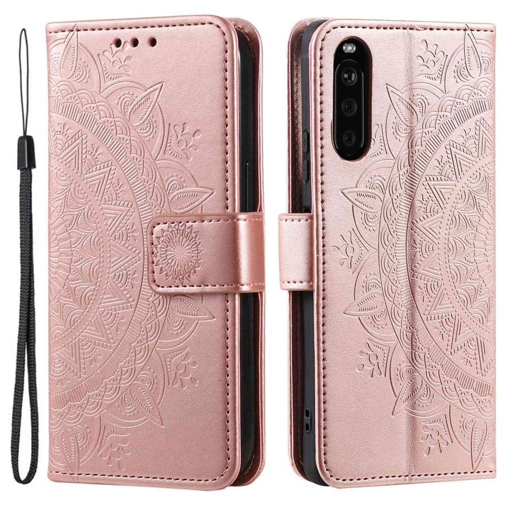 Étui en cuir Mandala Sony Xperia 10 V, or rose