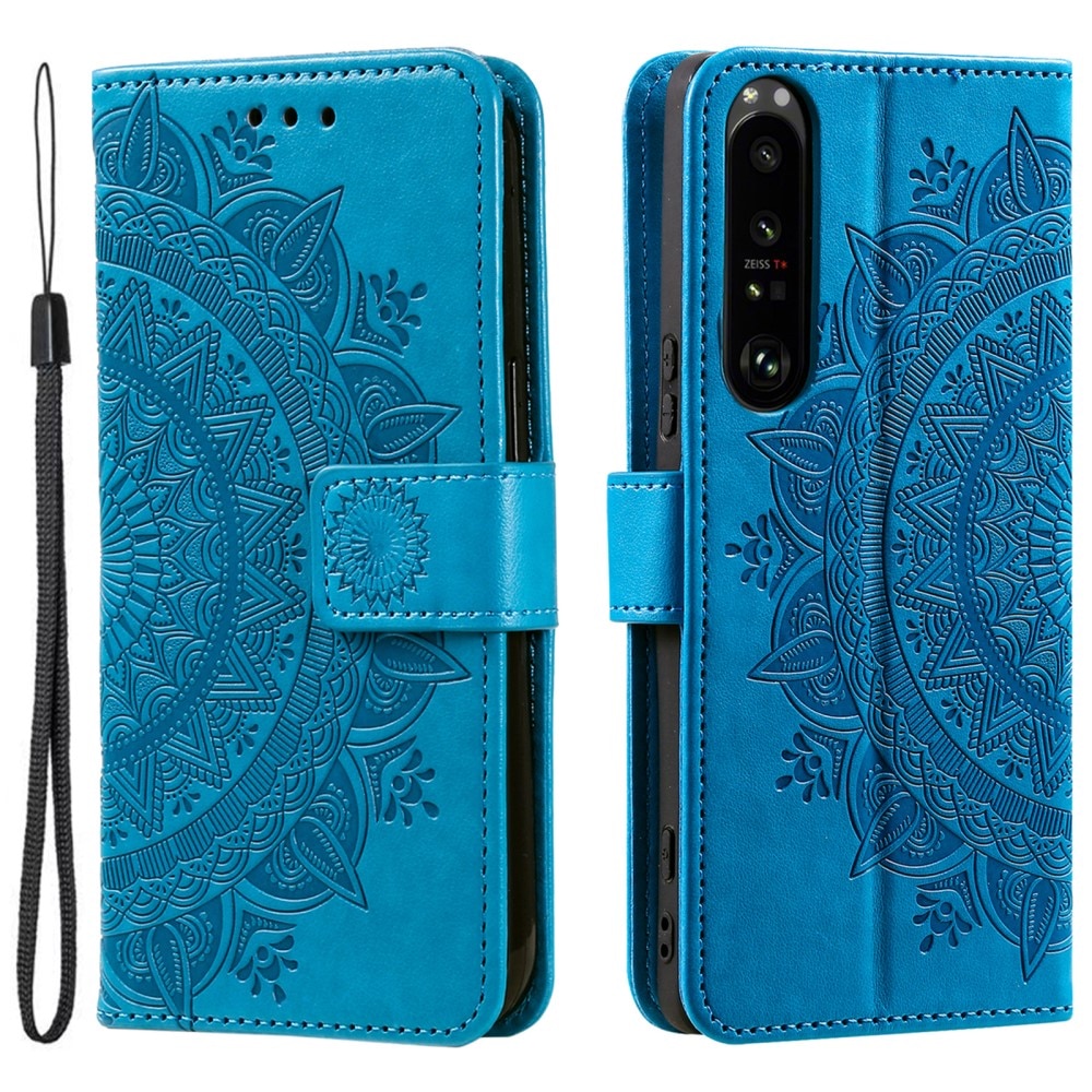 Étui en cuir Mandala Sony Xperia 1 V, bleu