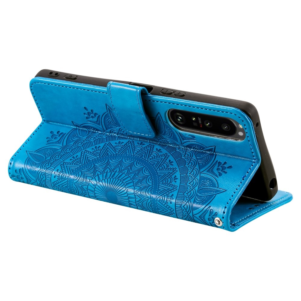 Étui en cuir Mandala Sony Xperia 1 V, bleu