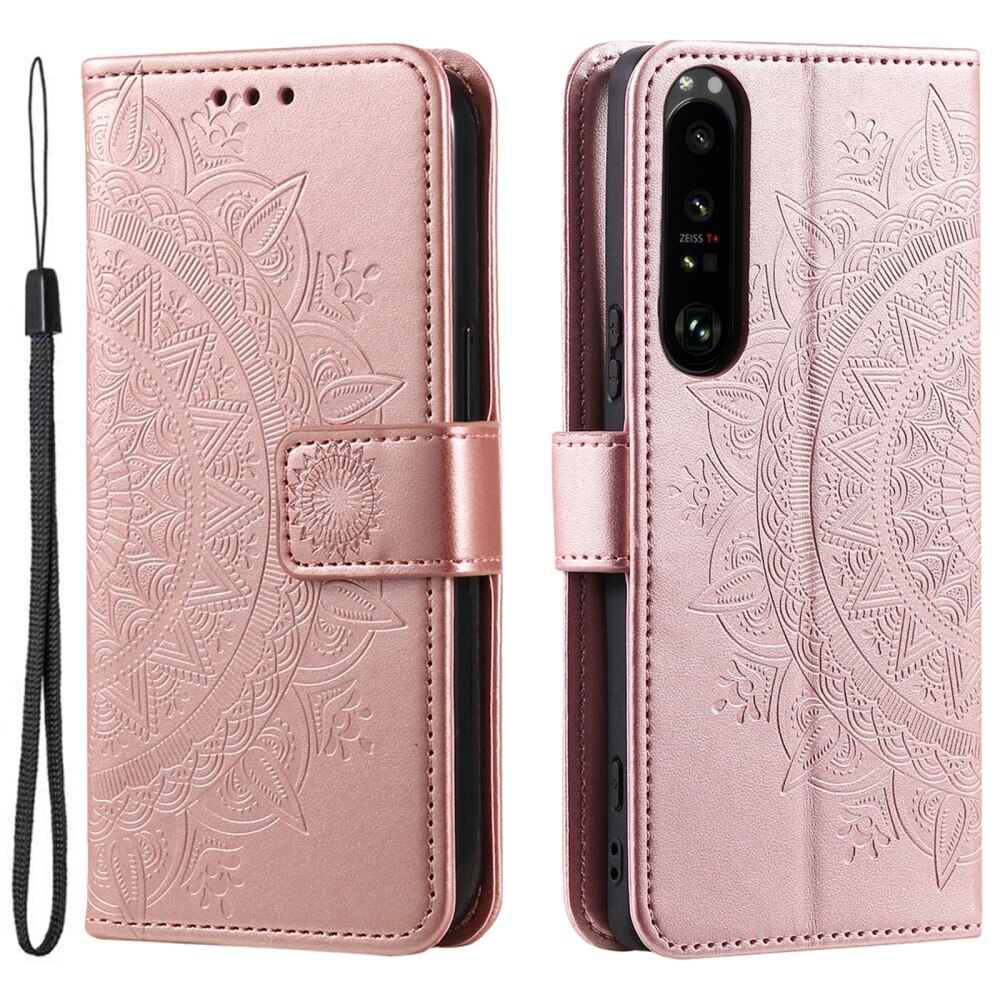 Étui en cuir Mandala Sony Xperia 1 V, or rose